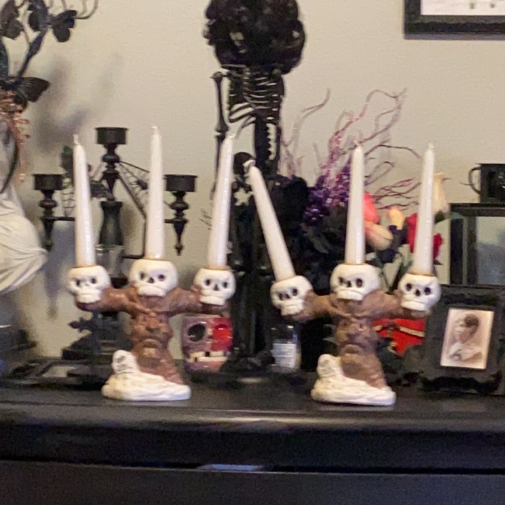 Skull candleholders set of two